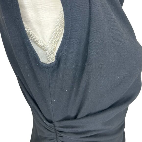 Lafayette 148 New York Black Draped Ruched Sheath Dress Size 0‎ Cowl Neckline - Picture 4 of 8